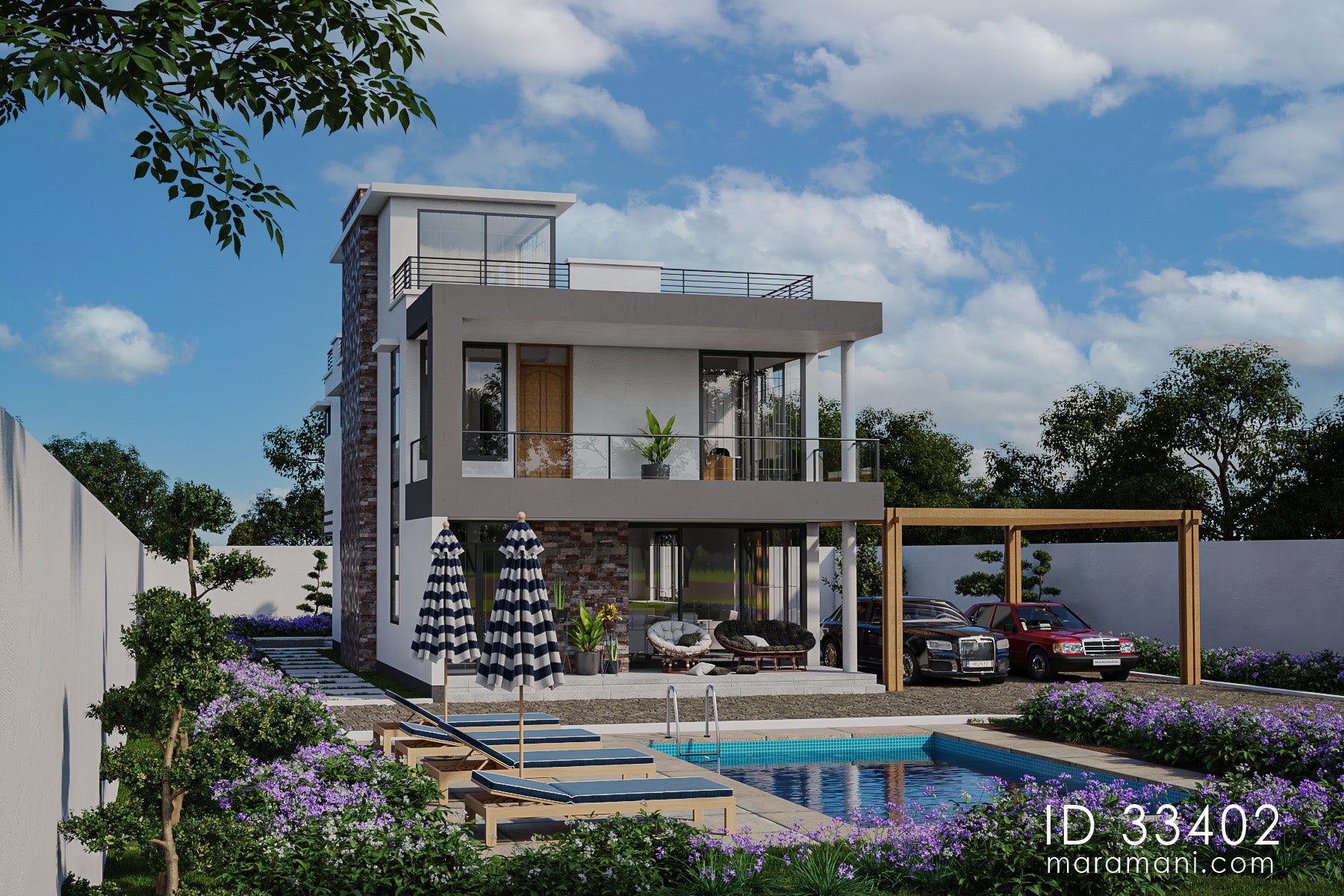 3 Bedroom House Plan with flat roof - ID 33402
