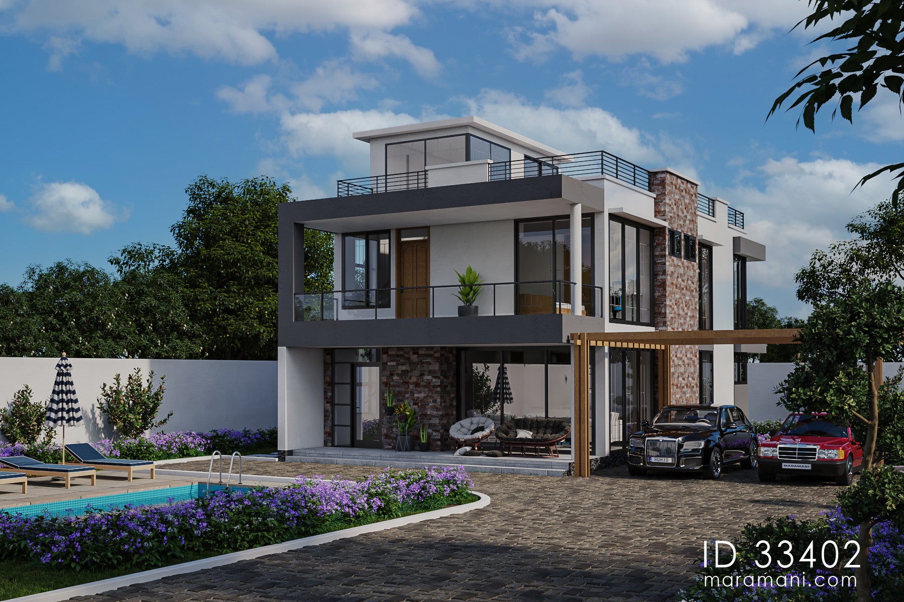 3 Bedroom House Plan with flat roof - ID 33402