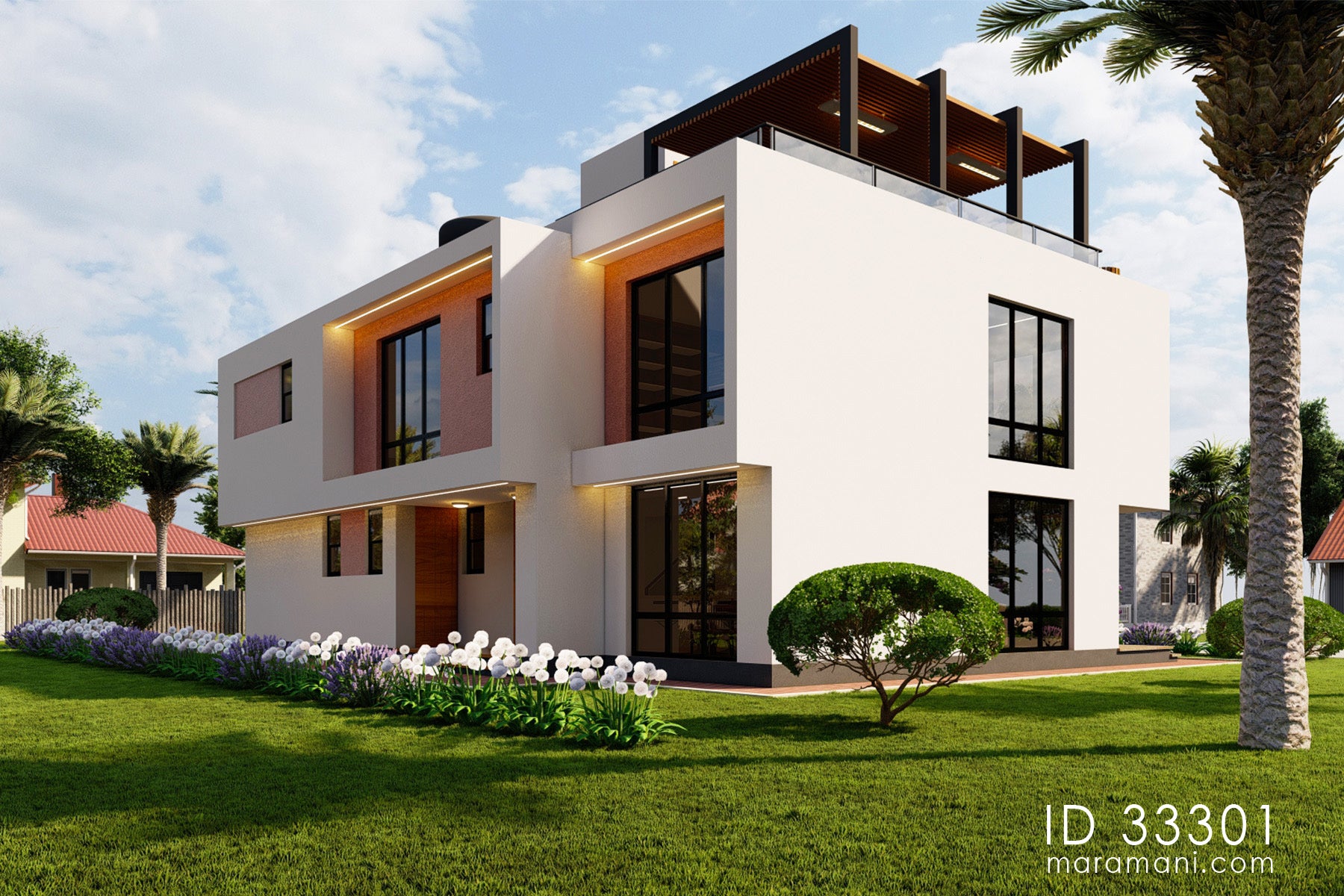 3 Bedroom House plan with roof terrace - ID 33301