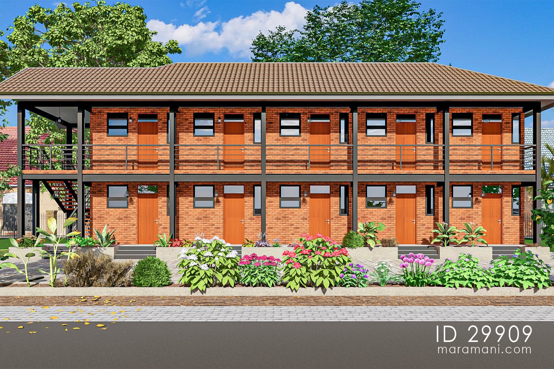 10-Bedroom Hostel Building Plan - ID 29909